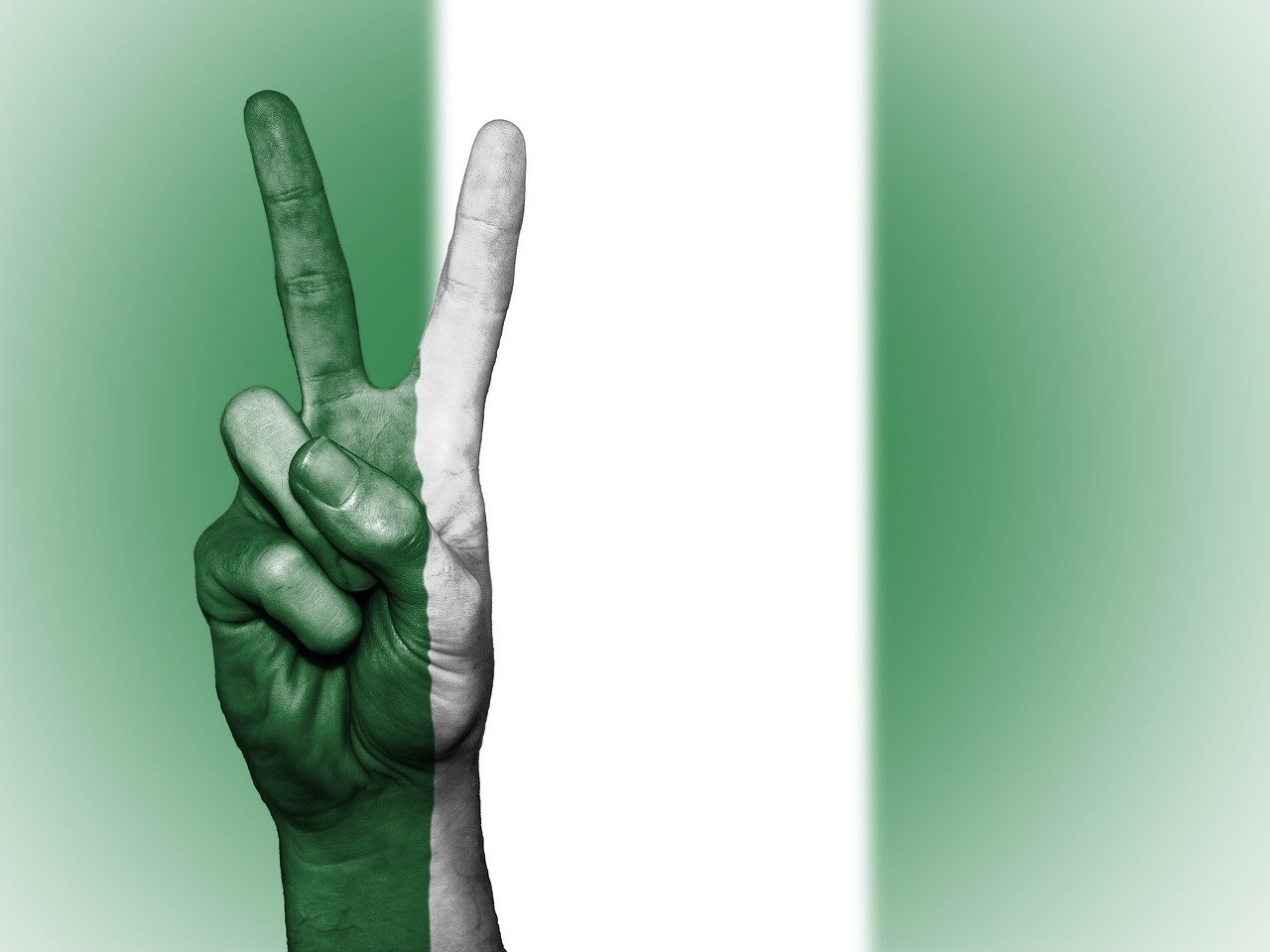 image of hand painting infused into nigeria flag background